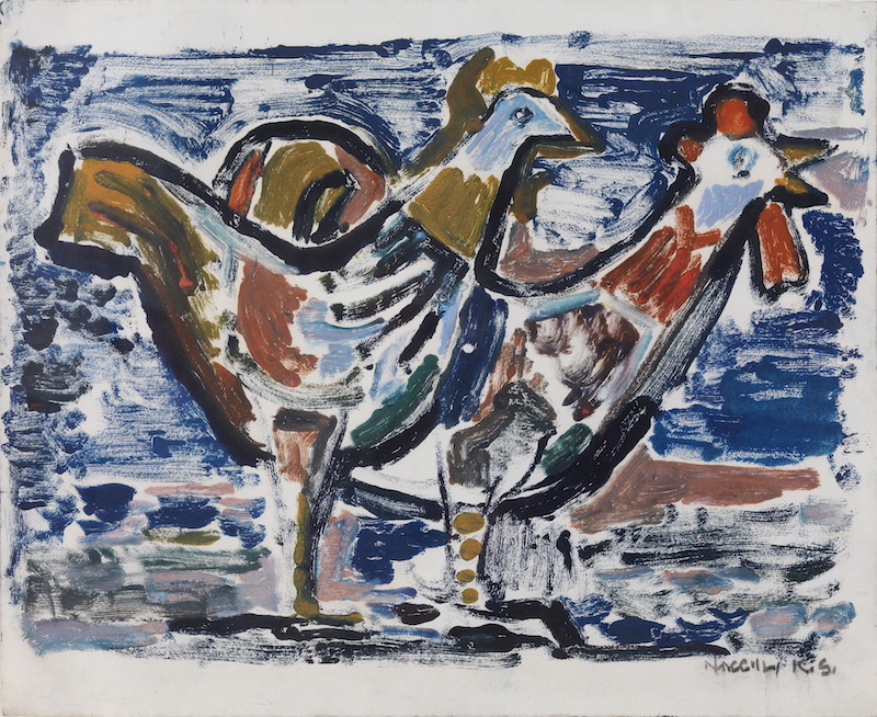 双鸡_1940s_Oil pastel on canvas_46*62cm_323.jpg